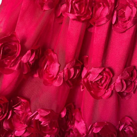 Bonnie Jean red dress in satin like material & beautiful rose skirting, size 6X - Picture 6 of 7